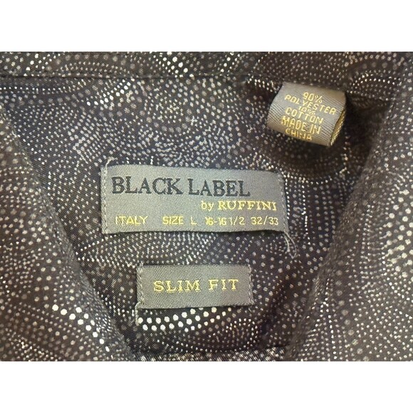BLACK LABEL by RUFFINI Men's Long Sleeve Button Down Slim Fit Shirt Black Large - Picture 4 of 5